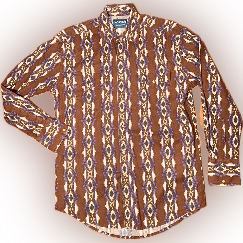 Vintage Syle Wrangler South Western Aztec Tribal Cowboy Patterned Snap  Shirt M